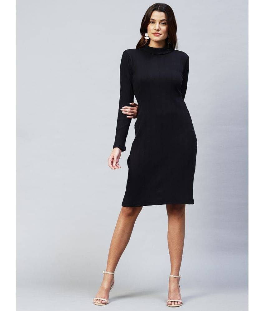 Rigo - Black Cotton Blend Women's Bodycon Dress ( Pack of 1 ) Rigo - Black Cotton Blend Women's Bodycon Dress ( Pack of 1 )