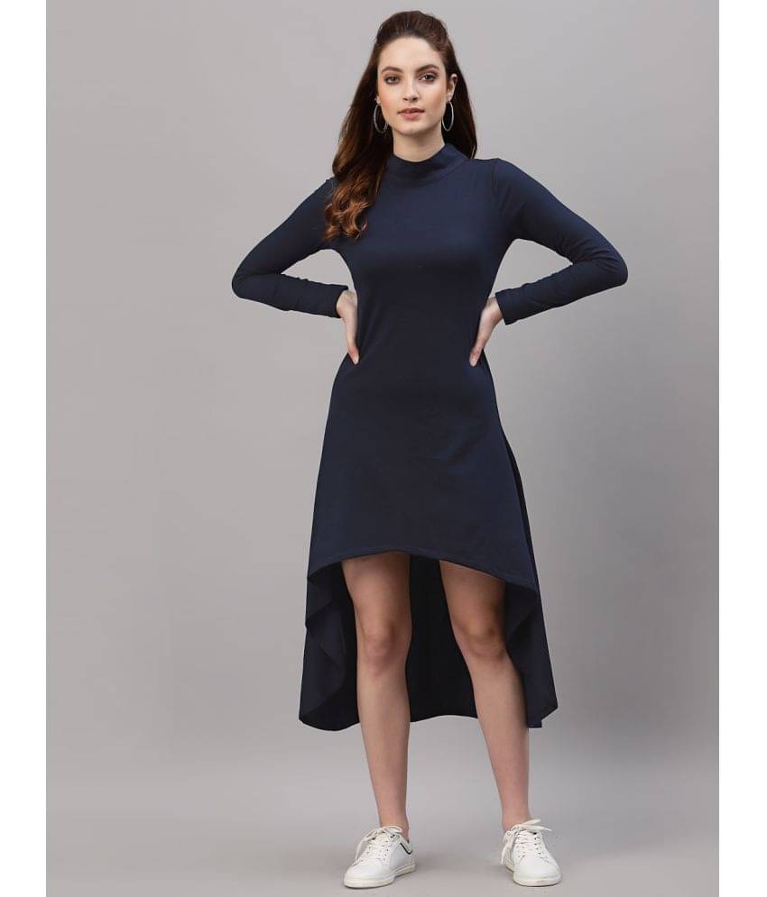     			Rigo Women Cotton Blend Solid Asymmetric Dress ( Blue )