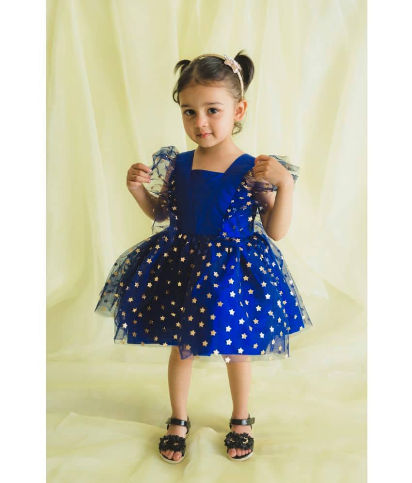 Saka Designs Nylon Frock For Girls ( Pack of 1 , Blue )
