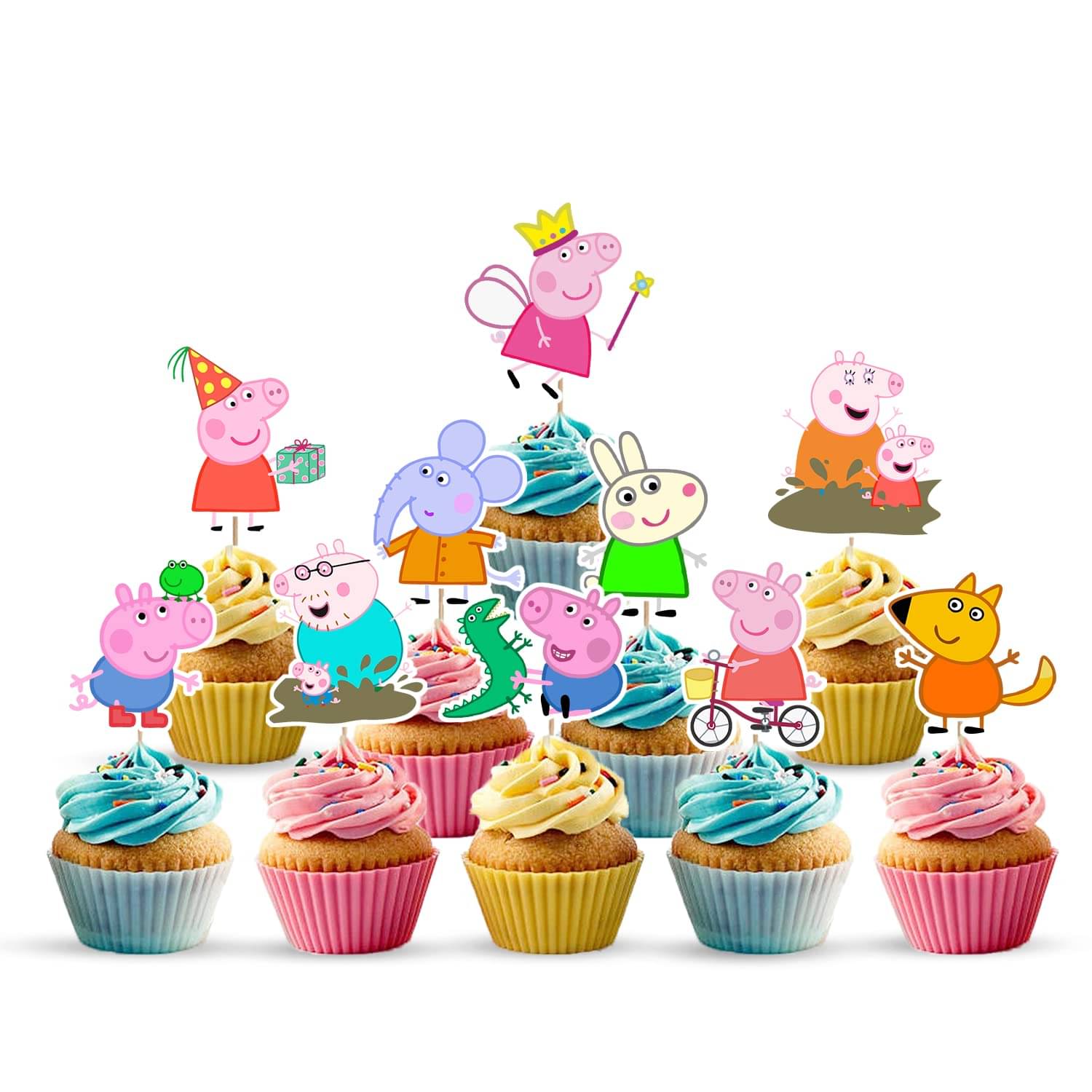     			Zyozi 10 pcs Peppa Pig Cup cake Topper for Cartoon Theme Birthday Party Supplies Pig Cup Cake Topper for Boy & Girl,Cake Topper For Cake Decoration