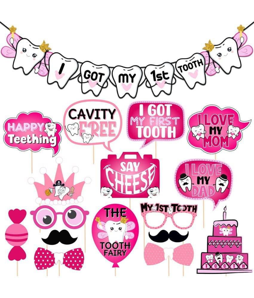     			Zyozi 16 Pcs I Got My First Tooth Photo Booth Party Props 1 Set I Got My First Birthday Banner /Colour Stylish Font/First Tooth Decoration/First Tooth Decoration Items for Baby/Rice Ceremony Props/Rice Ceremony Decoration Kit (Pack of 17)