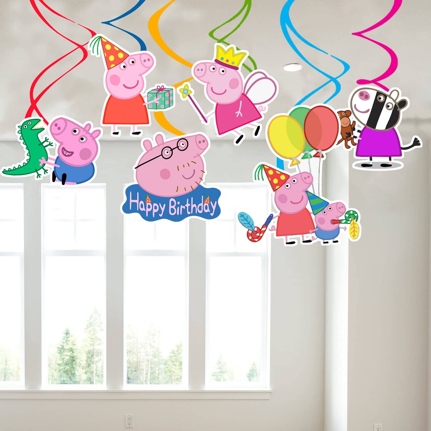     			Zyozi 6 Pcs Peppa Pig Swirls for Decoration Cartoon Theme Peppa Pig Swirls Hanging Swirl Ceiling Decorations Ceiling Streamers Party Supplies, 6 Count for Kids Room,Peppa Pig Swirls for Decoration