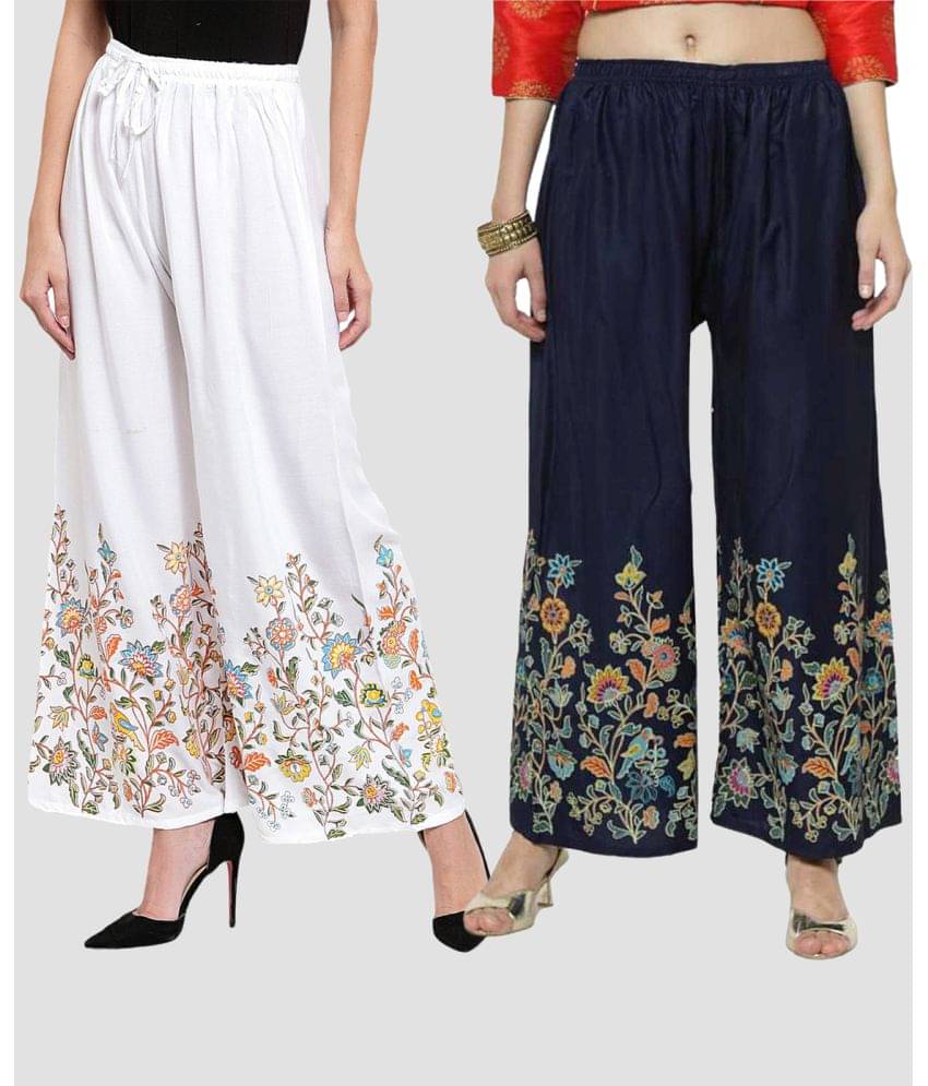 MEYARA - Navy Blue Rayon Flared Women's Palazzos ( Pack of 2 )     			MEYARA - Navy Blue Rayon Flared Women's Palazzos ( Pack of 2 )