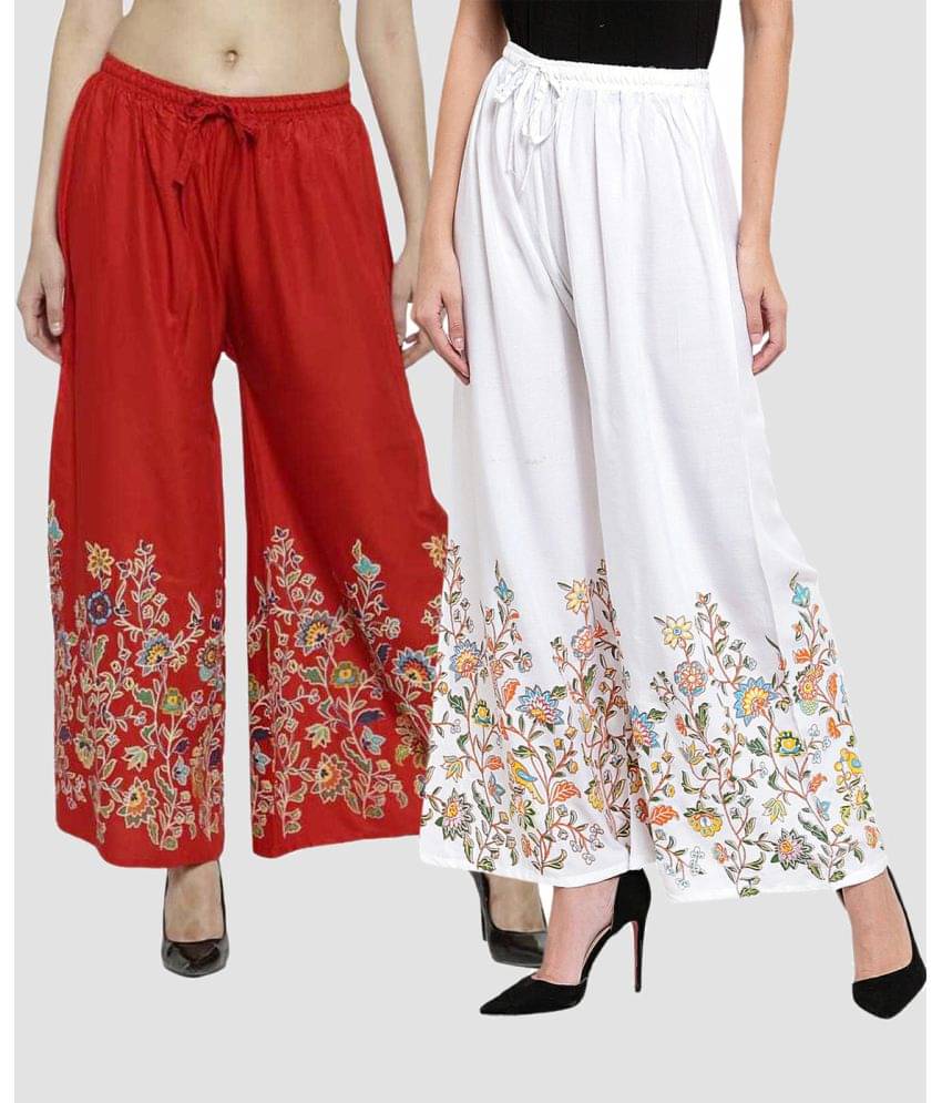 MEYARA - White Rayon Flared Women's Palazzos ( Pack of 2 )     			MEYARA - White Rayon Flared Women's Palazzos ( Pack of 2 )