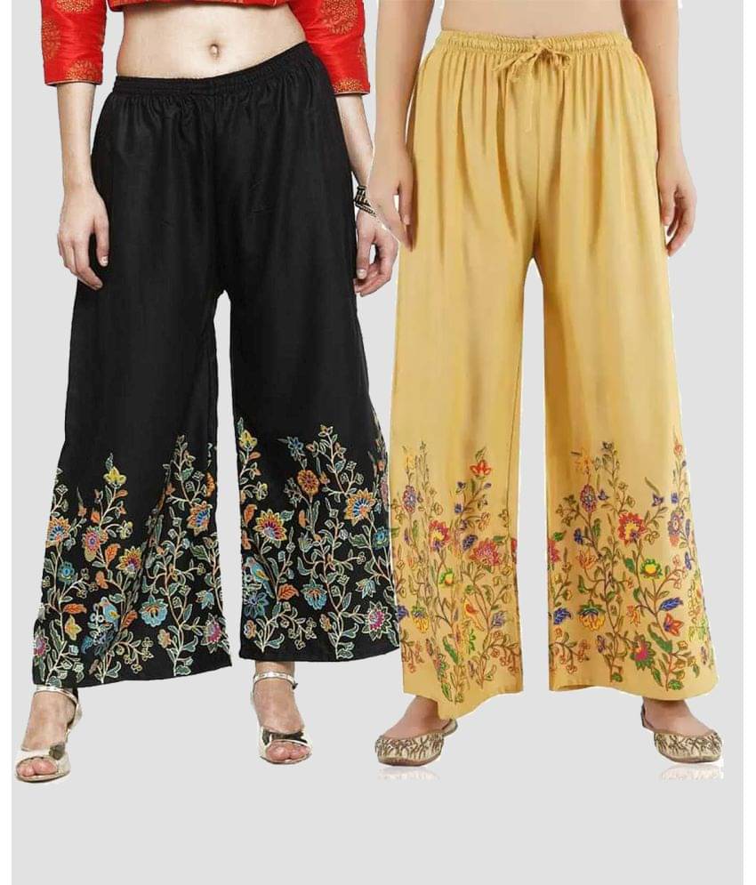 OMAYA - Beige Rayon Flared Women's Palazzos ( Pack of 2 ) OMAYA - Beige Rayon Flared Women's Palazzos ( Pack of 2 )