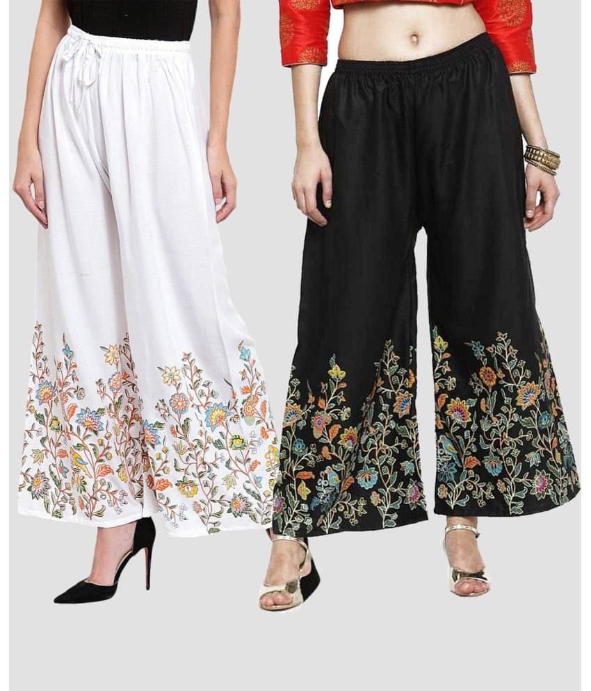     			OMAYA - Black Rayon Flared Women's Palazzos ( Pack of 2 )