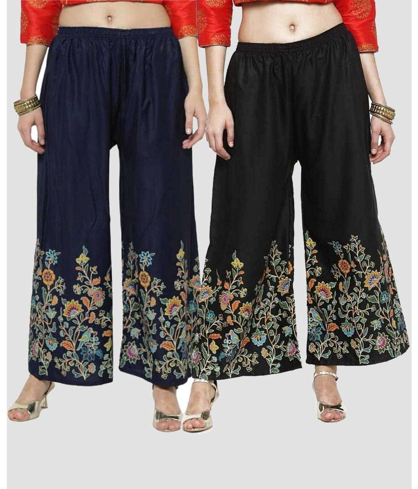 OMAYA - Black Rayon Flared Women's Palazzos ( Pack of 2 ) OMAYA - Black Rayon Flared Women's Palazzos ( Pack of 2 )
