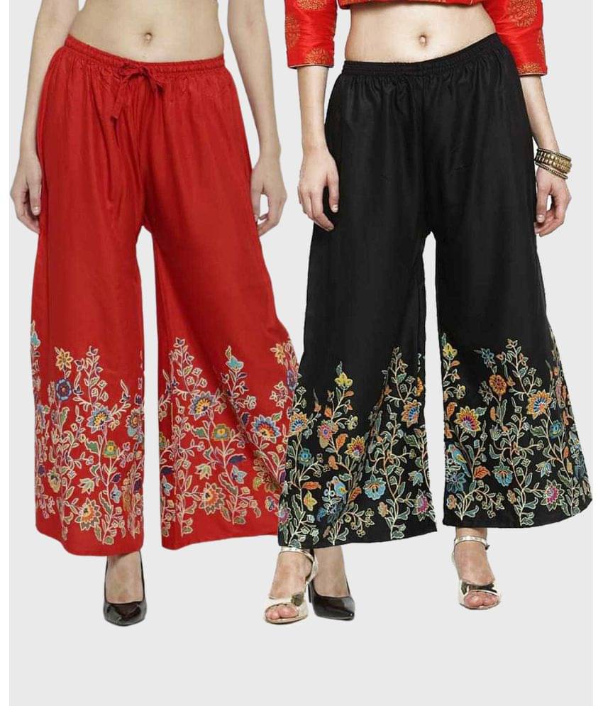 OMAYA - Black Rayon Flared Women's Palazzos ( Pack of 2 ) OMAYA - Black Rayon Flared Women's Palazzos ( Pack of 2 )