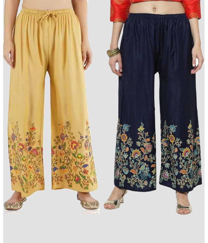 OMAYA - Navy Blue Rayon Flared Women's Palazzos ( Pack of 2 ) OMAYA - Navy Blue Rayon Flared Women's Palazzos ( Pack of 2 )