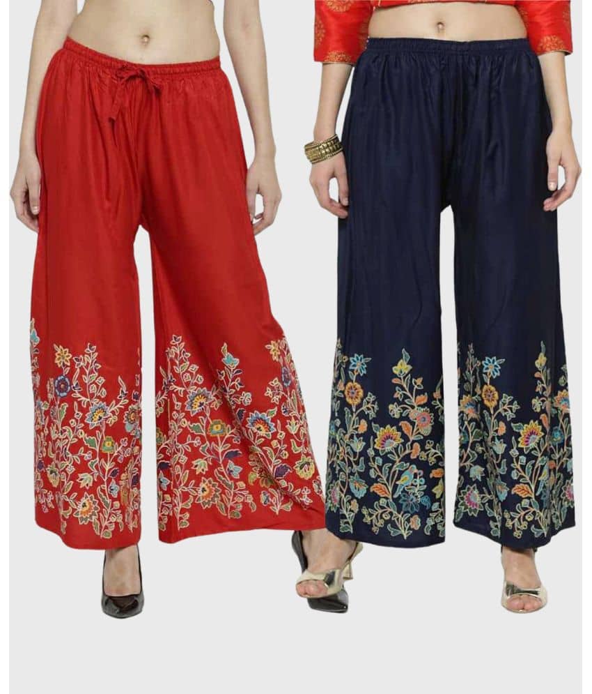 OMAYA - Mustard Rayon Flared Women's Palazzos ( Pack of 2 )