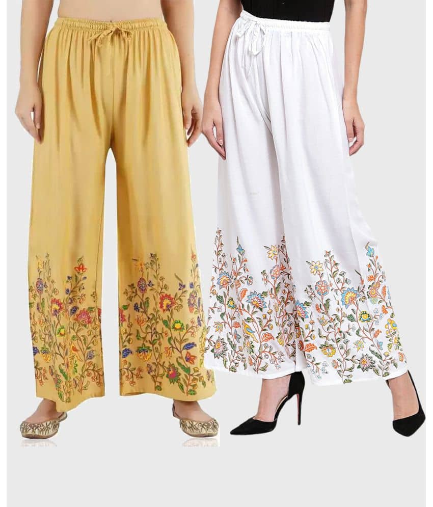 OMAYA - Maroon Rayon Flared Women's Palazzos ( Pack of 2 )