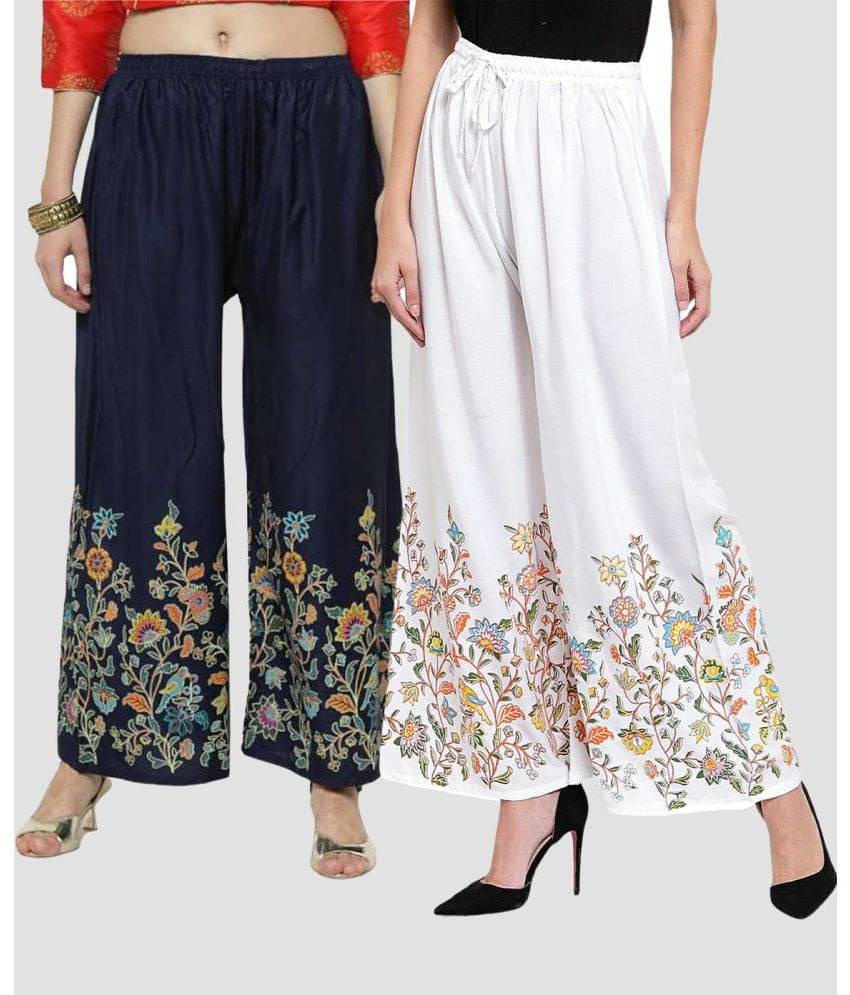 OMAYA - White Rayon Flared Women's Palazzos ( Pack of 2 )     			OMAYA - White Rayon Flared Women's Palazzos ( Pack of 2 )