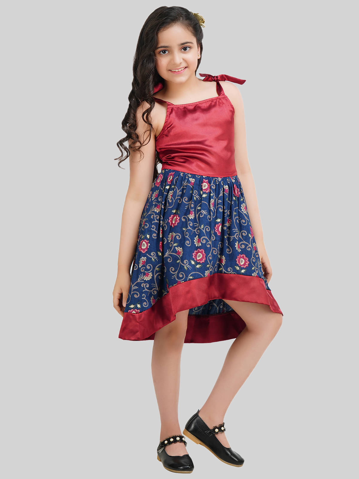     			Being Naughty Rayon Asymmetric Dress For Girls ( Pack of 1 , Blue & Red )