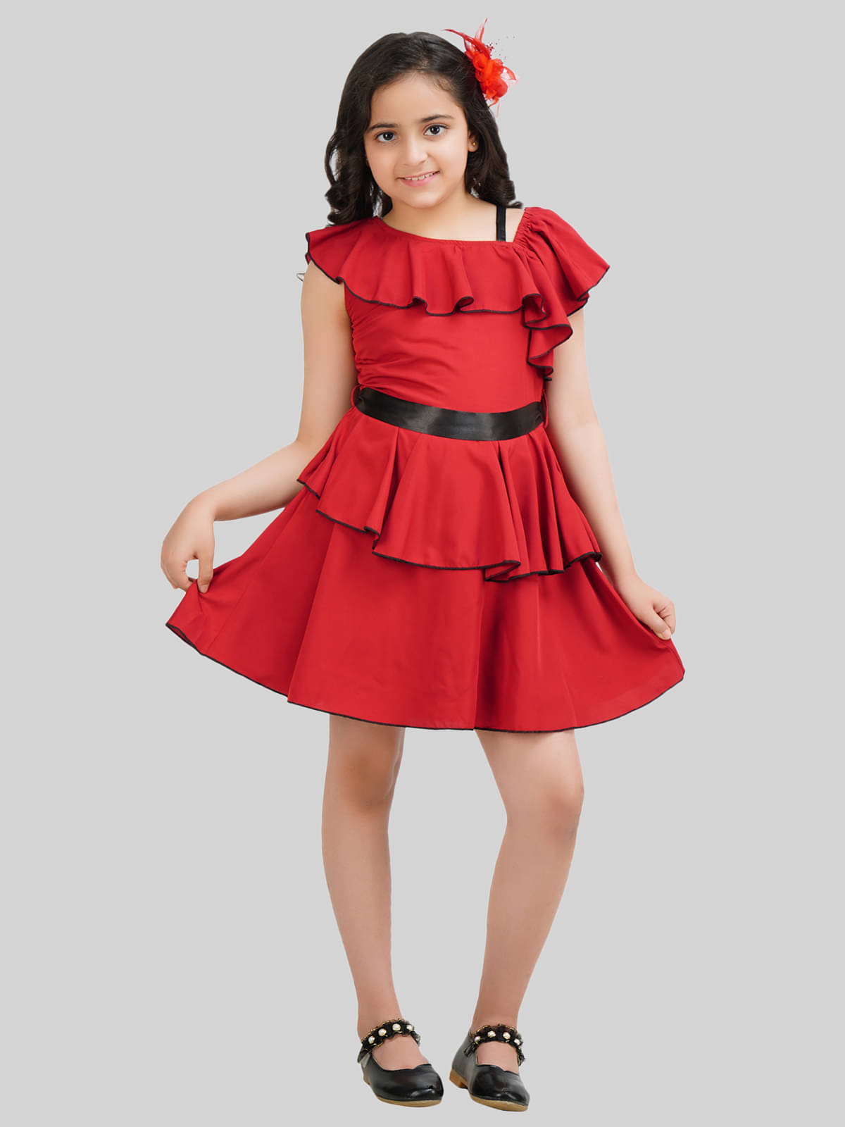     			Being Naughty Polyester Fit And Flare Dress For Girls ( Pack of 1 , Maroon )