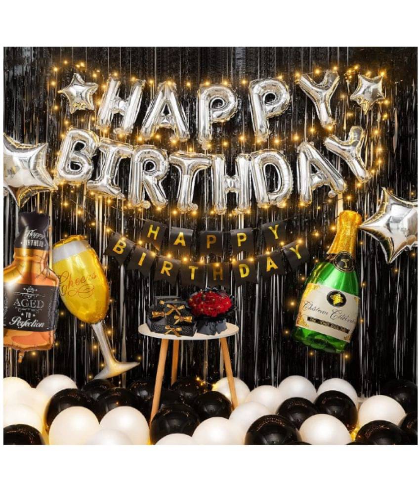     			Blooms  Mall happy Birthday Decorations For Boys Girls- 61Pcs Birthday Decoration Kit - Birthday Banner, Foil Balloons, Pump, Lights, Foil Curtain, Balloons, Star Foil -Birthday Decoration Items Combo