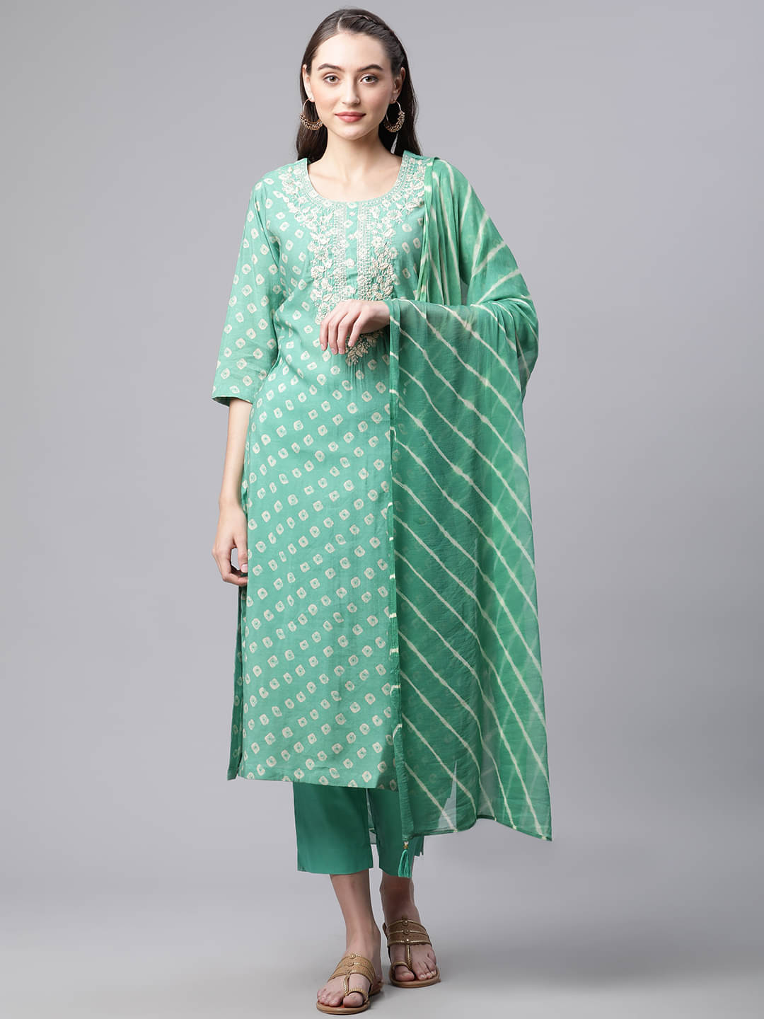 Divena - Green Straight Chanderi Women's Stitched Salwar Suit ( Pack of 1 ) Divena - Green Straight Chanderi Women's Stitched Salwar Suit ( Pack of 1 )