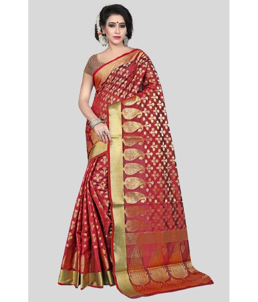     			Gazal Fashions Banarasi Silk Embellished Saree With Unstitched Blouse Piece ( Red )