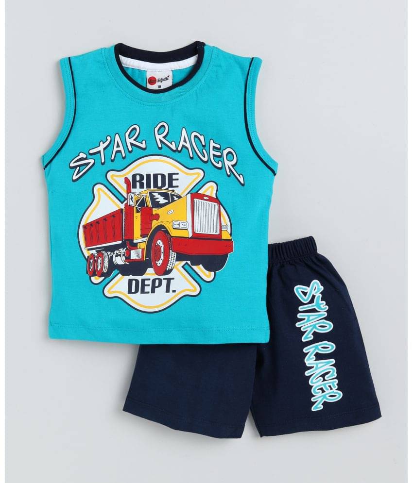 Mars Infiniti Pack of 1 Unisex for Baby Cotton T-Shirt & Shorts ( Turquoise )     			Mars Infiniti Pack of 1 Unisex for Baby Cotton T-Shirt & Shorts ( Turquoise )