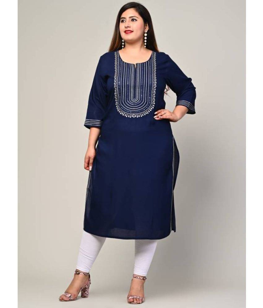 Swasti - Blue Rayon Women's Straight Kurti ( Pack of 1 )     			Swasti - Blue Rayon Women's Straight Kurti ( Pack of 1 )