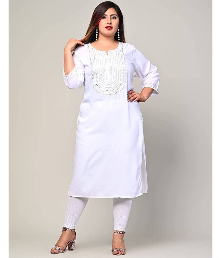Swasti - White Rayon Women's Straight Kurti ( Pack of 1 ) Swasti - White Rayon Women's Straight Kurti ( Pack of 1 )