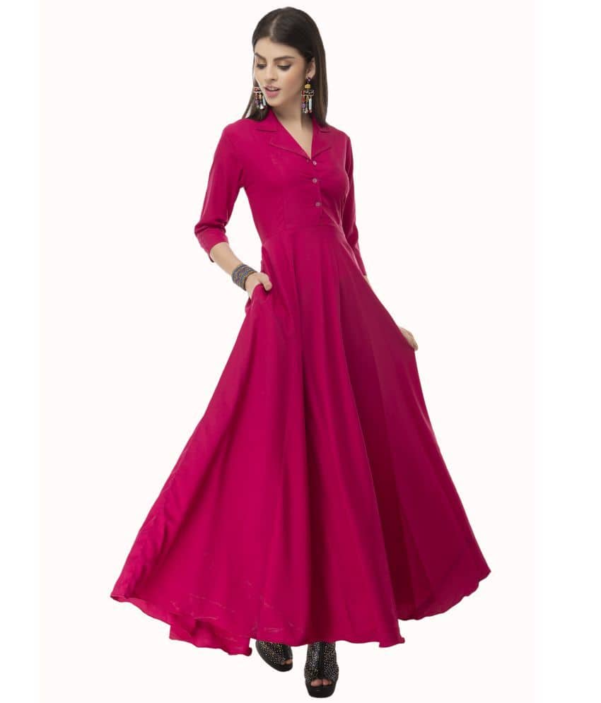 TOGZZ Women Crepe Solid A-line Dress ( Pink )