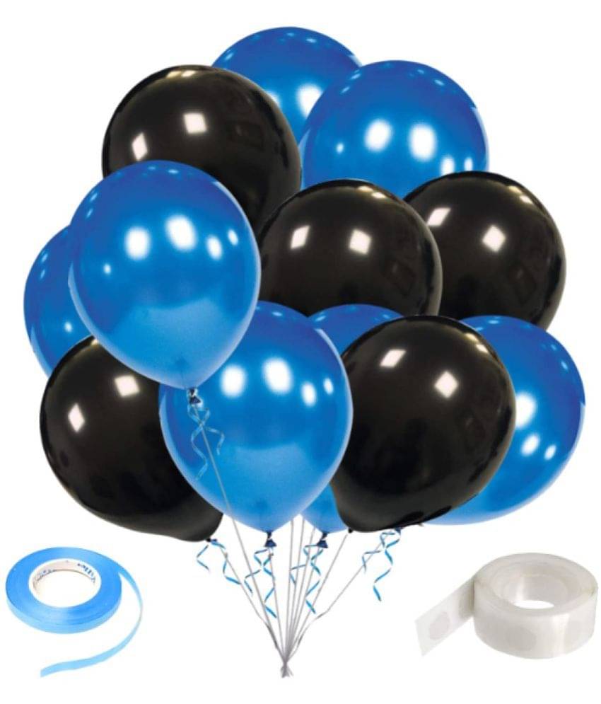     			Zyozi  Metallic Blue and Black Balloons,10nch Blue and Metallic Black Birthday Party Balloons with Ribbon and Glue Dot for Baby Shower Wedding Decorations(Pack of 27)