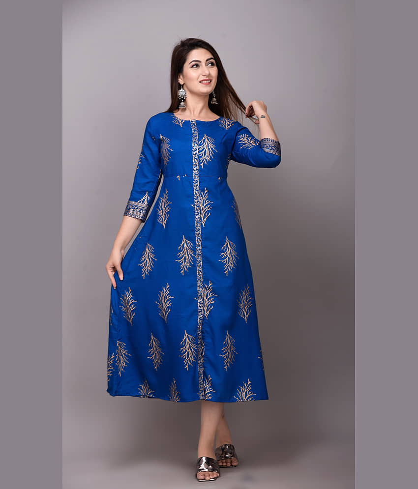 EXPORTHOUSE - Teal Rayon Women's Front Slit Kurti ( Pack of 1 ) - Kurtis, Tunics | Buy online on ZillyBuy