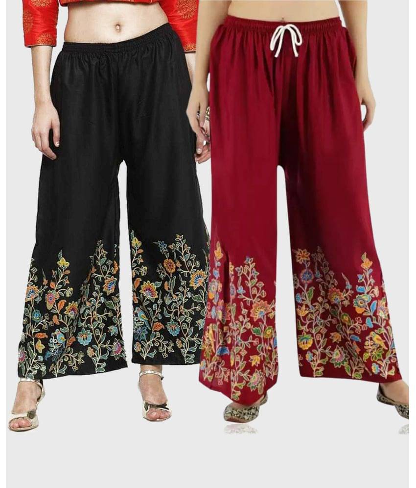     			OMAYA - Maroon Rayon Flared Women's Palazzos ( Pack of 2 )