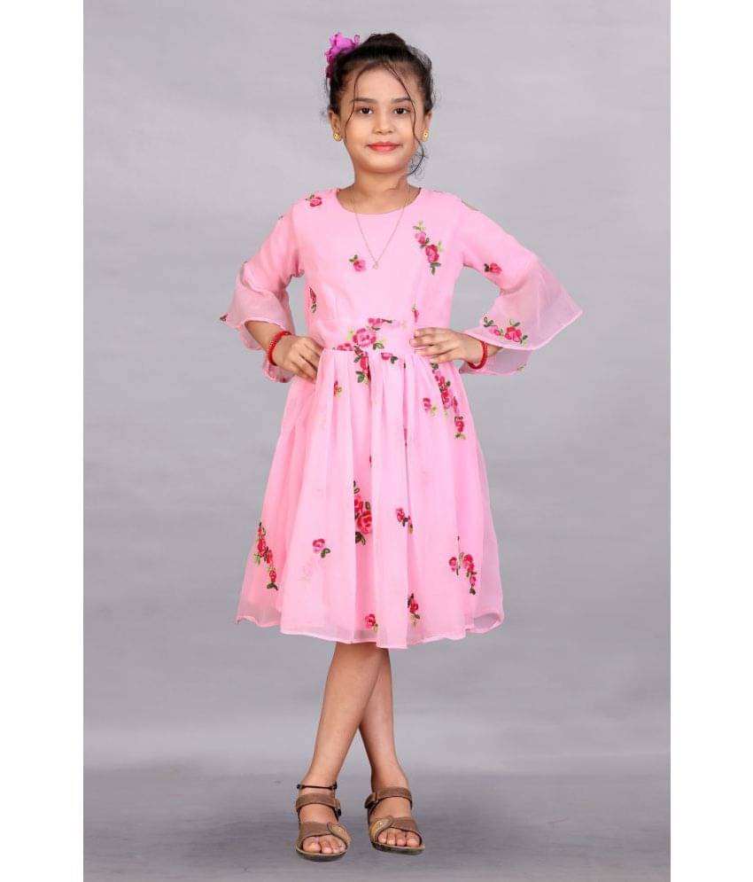     			Apnisha Net Fit And Flare Dress For Girls ( Pack of 1 , Pink )