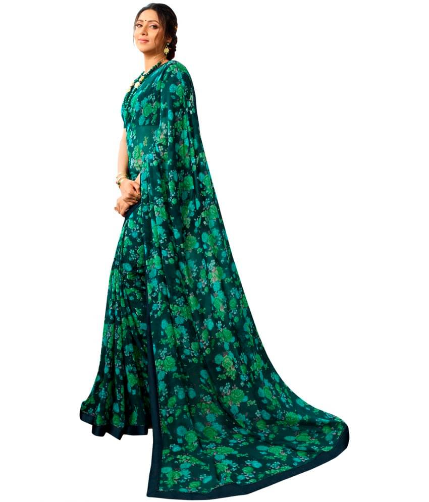 BLEESBURY Georgette Printed Saree With Unstitched Blouse Piece ( Blue ) BLEESBURY Georgette Printed Saree With Unstitched Blouse Piece ( Blue )