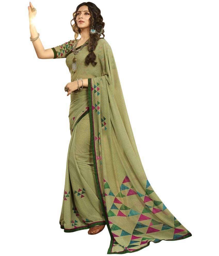     			BLEESBURY Georgette Printed Saree With Unstitched Blouse Piece ( Multicolor )