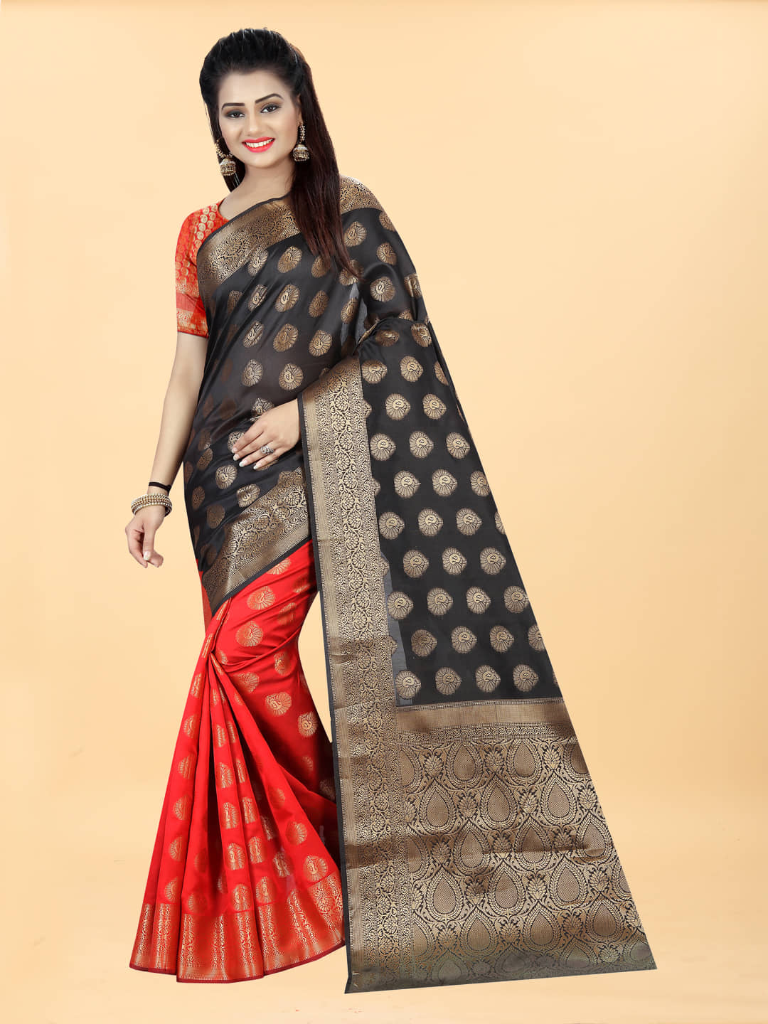 Gazal Fashions Banarasi Silk Embellished Saree With Unstitched Blouse Piece ( Black ) - Sarees | Buy online on ZillyBuy