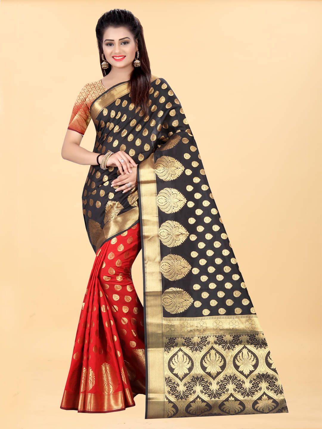 Gazal Fashions Banarasi Silk Embellished Saree With Unstitched Blouse Piece ( Black ) Gazal Fashions Banarasi Silk Embellished Saree With Unstitched Blouse Piece ( Black )