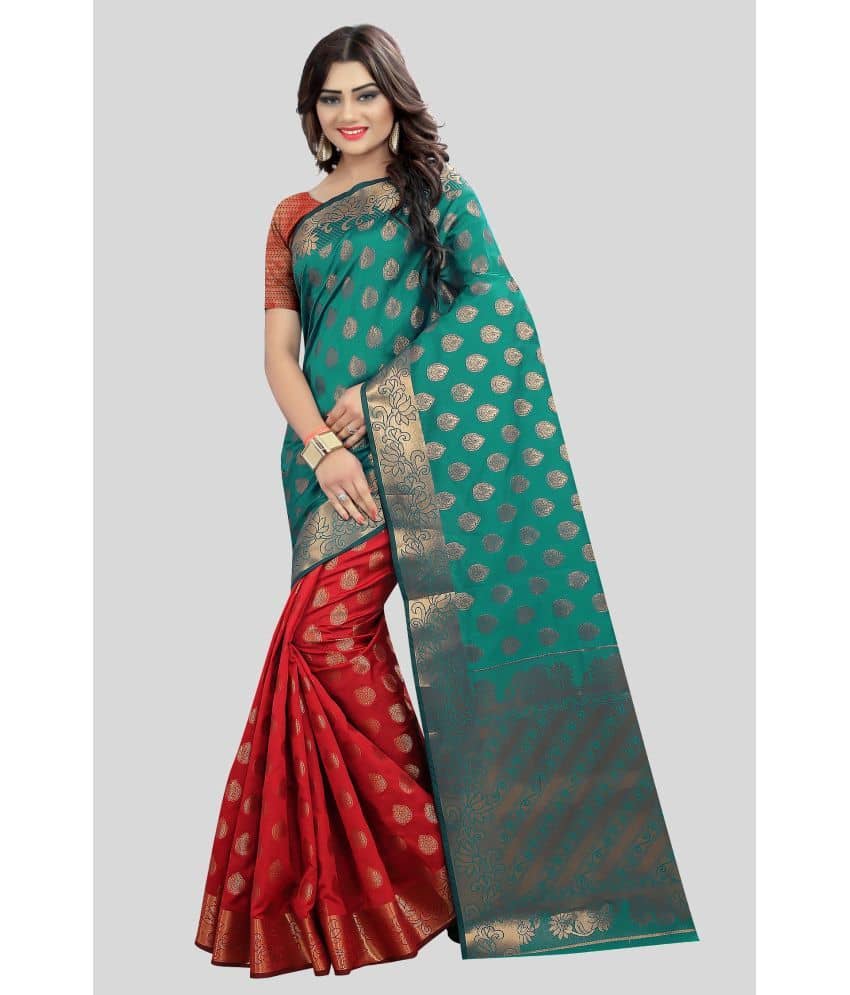 Gazal Fashions Banarasi Silk Embroidered Saree With Unstitched Blouse Piece ( Green ) - Sarees | Buy online on ZillyBuy