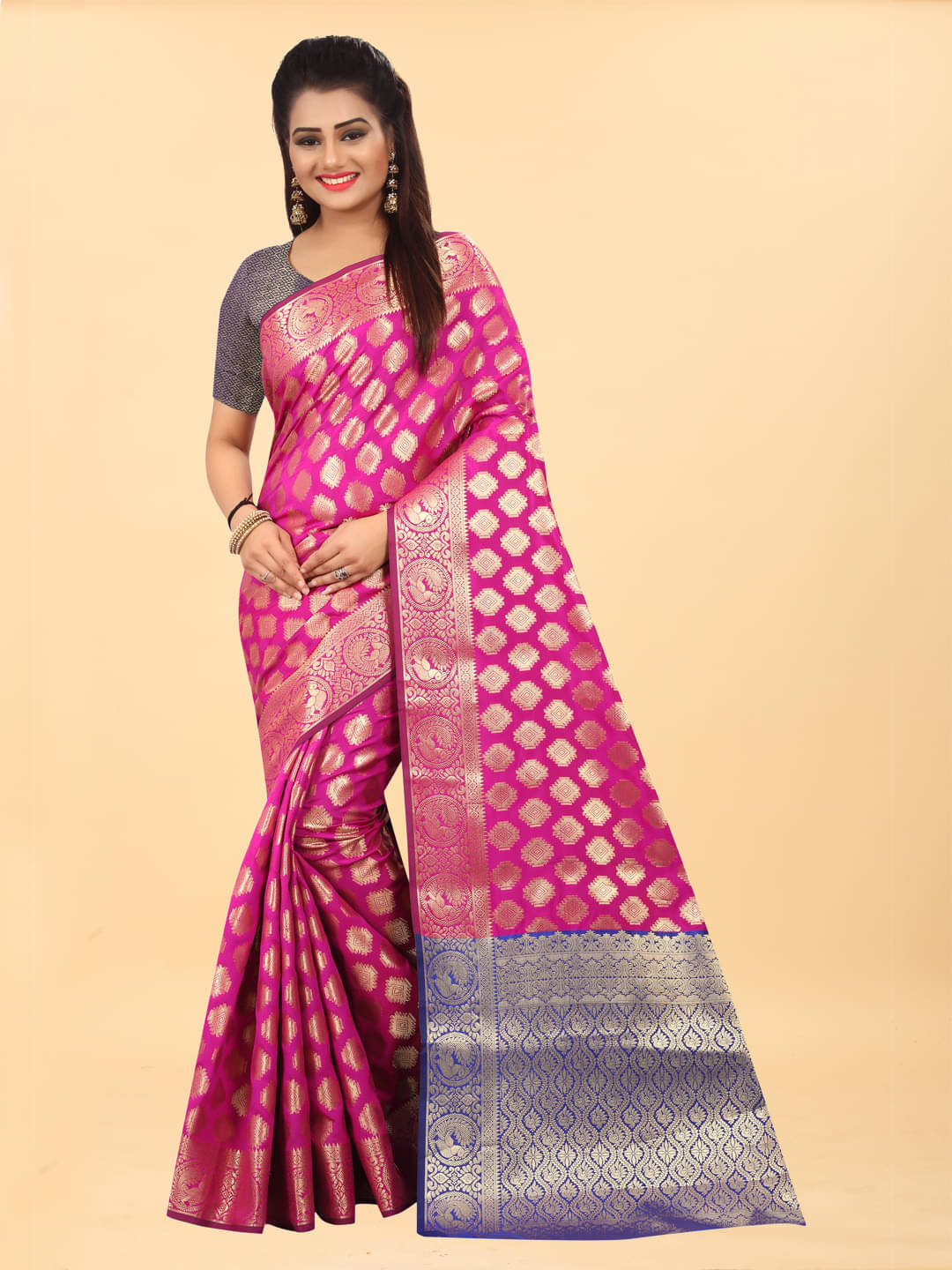 Gazal Fashions Banarasi Silk Self Design Saree With Unstitched Blouse Piece ( Pink ) Gazal Fashions Banarasi Silk Self Design Saree With Unstitched Blouse Piece ( Pink )