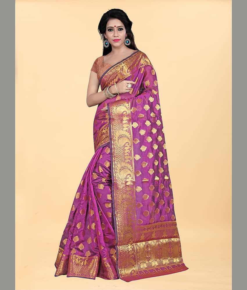 Gazal Fashions Banarasi Silk Embellished Saree With Unstitched Blouse Piece ( Pink ) - Sarees | Buy online on ZillyBuy
