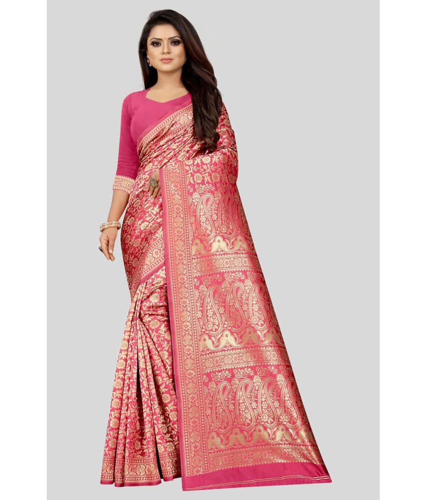 Gazal Fashions Banarasi Silk Embellished Saree With Unstitched Blouse Piece ( Pink ) - Sarees | Buy online on ZillyBuy