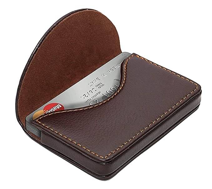     			Stitched PU Leather ATM Credit Debit Business ID memory Card Holder Wallet for Men & Women - Brown