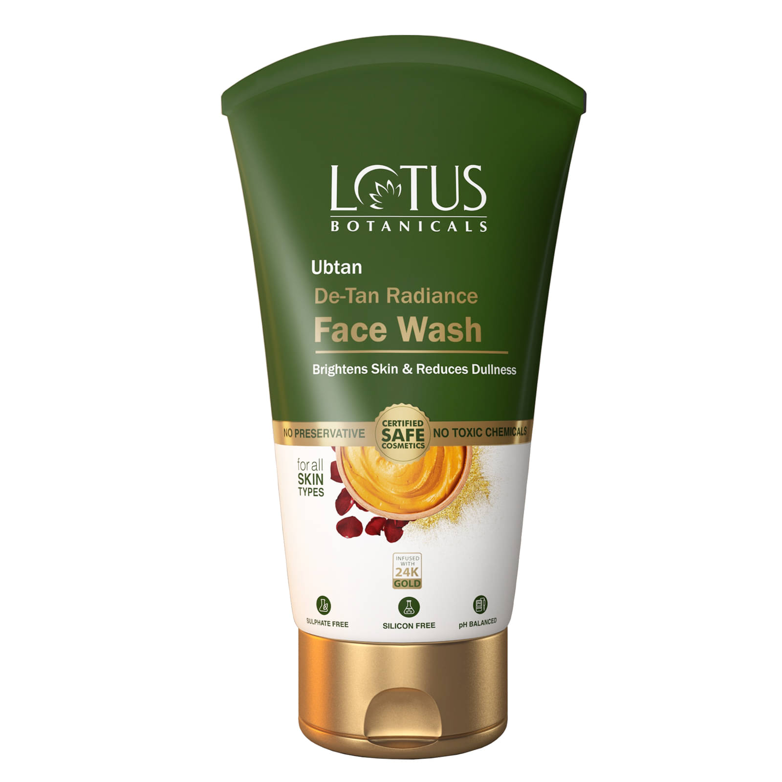     			Lotus Botanicals Ubtan De,Tan Radiance Face Wash , Infused With 24Kgold , Forglowing Skin , 100Ml