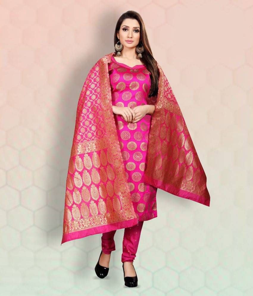 Anand Pink Jacquard Unstitched Dress Material Anand Pink Jacquard Unstitched Dress Material