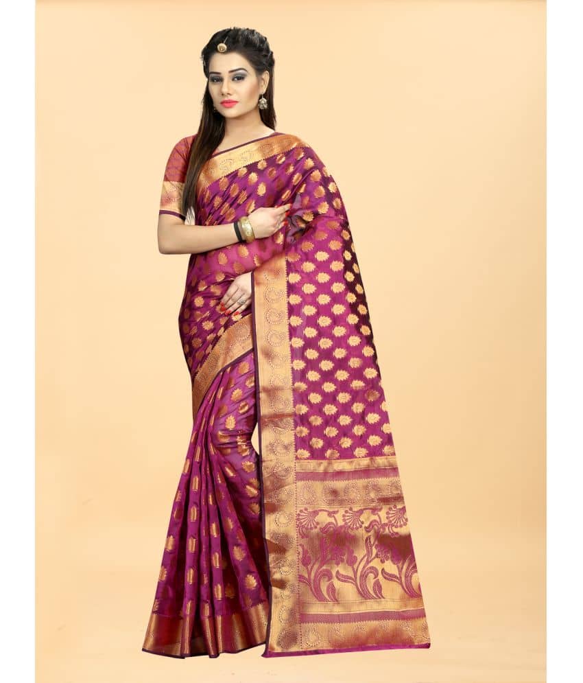 Gazal Fashions Banarasi Silk Embellished Saree With Unstitched Blouse Piece ( Pink ) - Sarees | Buy online on ZillyBuy