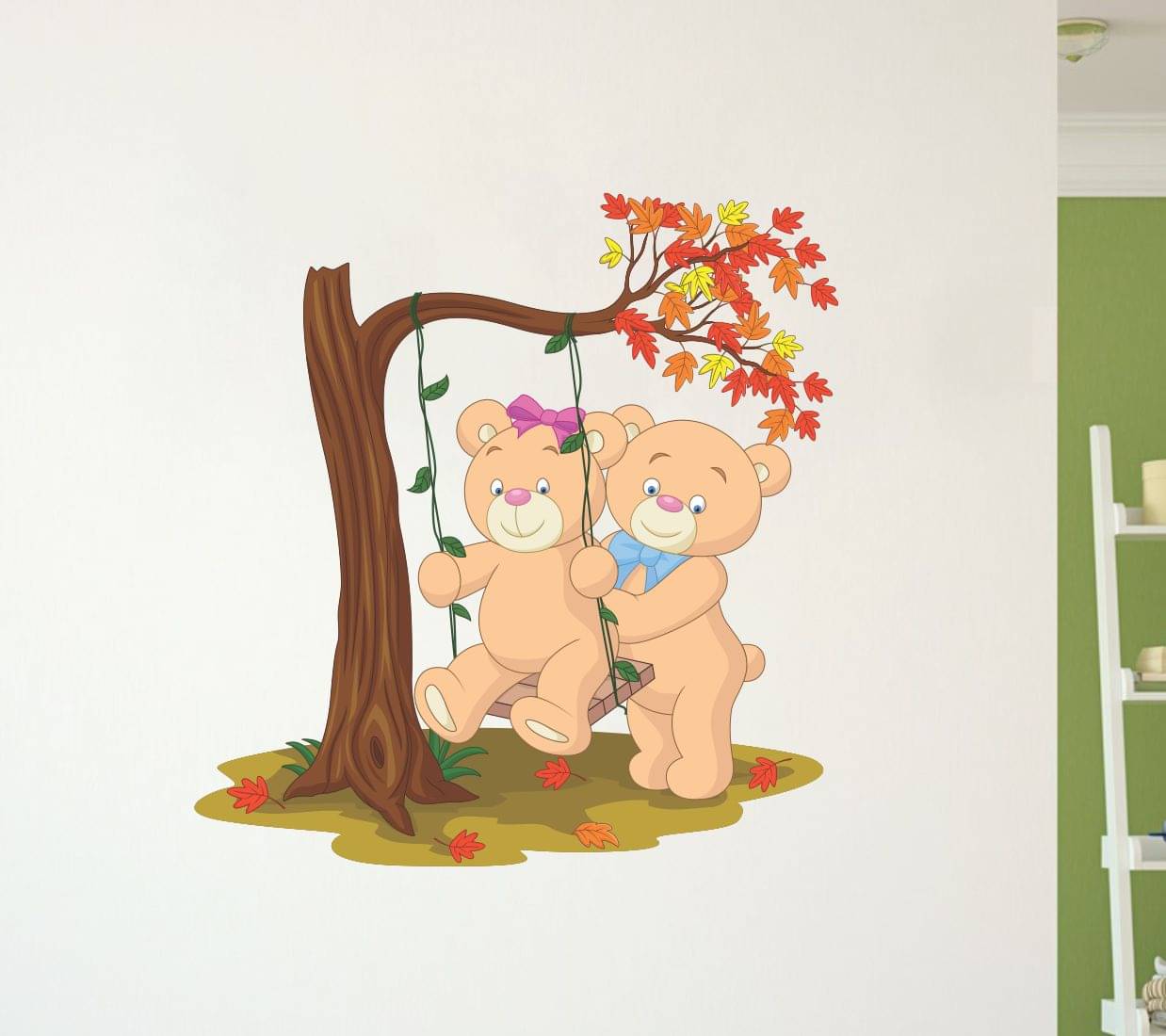     			Asmi Collection Teddy Bears Playing Swing Under a Tree Wall Sticker ( 60 x 60 cms )
