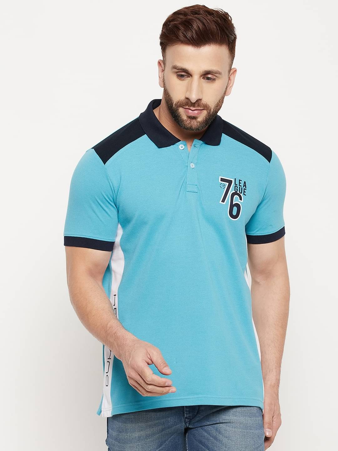 Duke - Blue Cotton Blend Slim Fit Men's Polo T Shirt ( Pack of 1 ) Duke - Blue Cotton Blend Slim Fit Men's Polo T Shirt ( Pack of 1 )