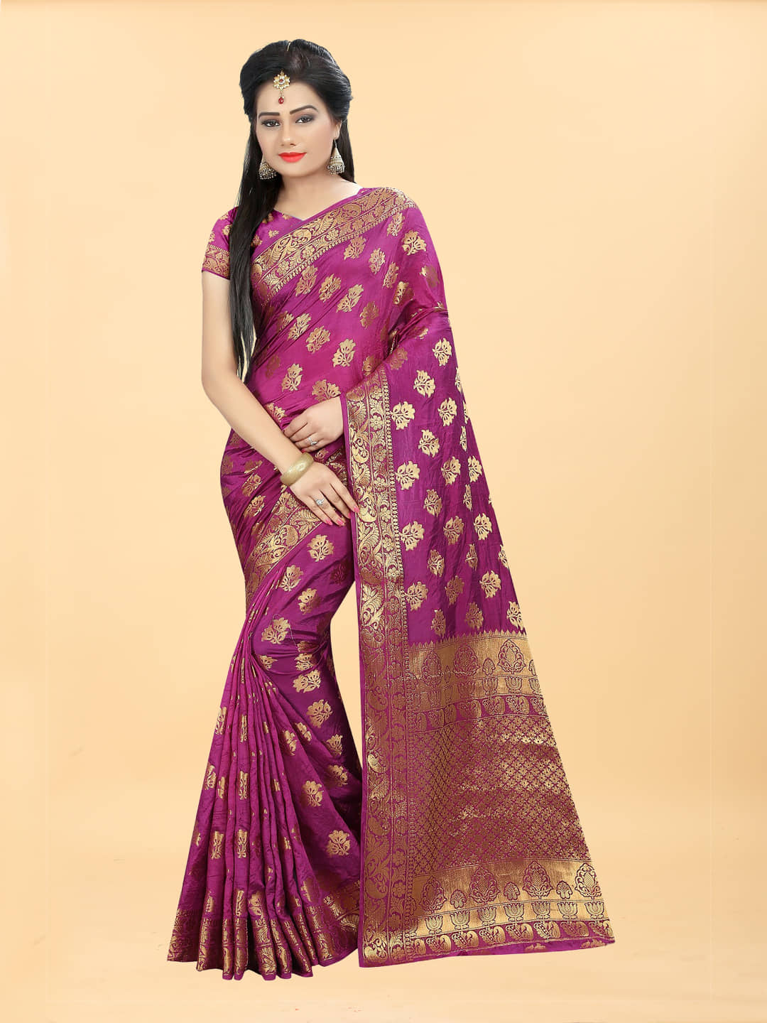 Gazal Fashions Banarasi Silk Embellished Saree With Unstitched Blouse Piece ( Pink ) - Sarees | Buy online on ZillyBuy