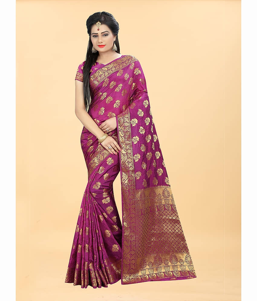 Gazal Fashions Banarasi Silk Embellished Saree With Unstitched Blouse Piece ( Pink ) - Sarees | Buy online on ZillyBuy