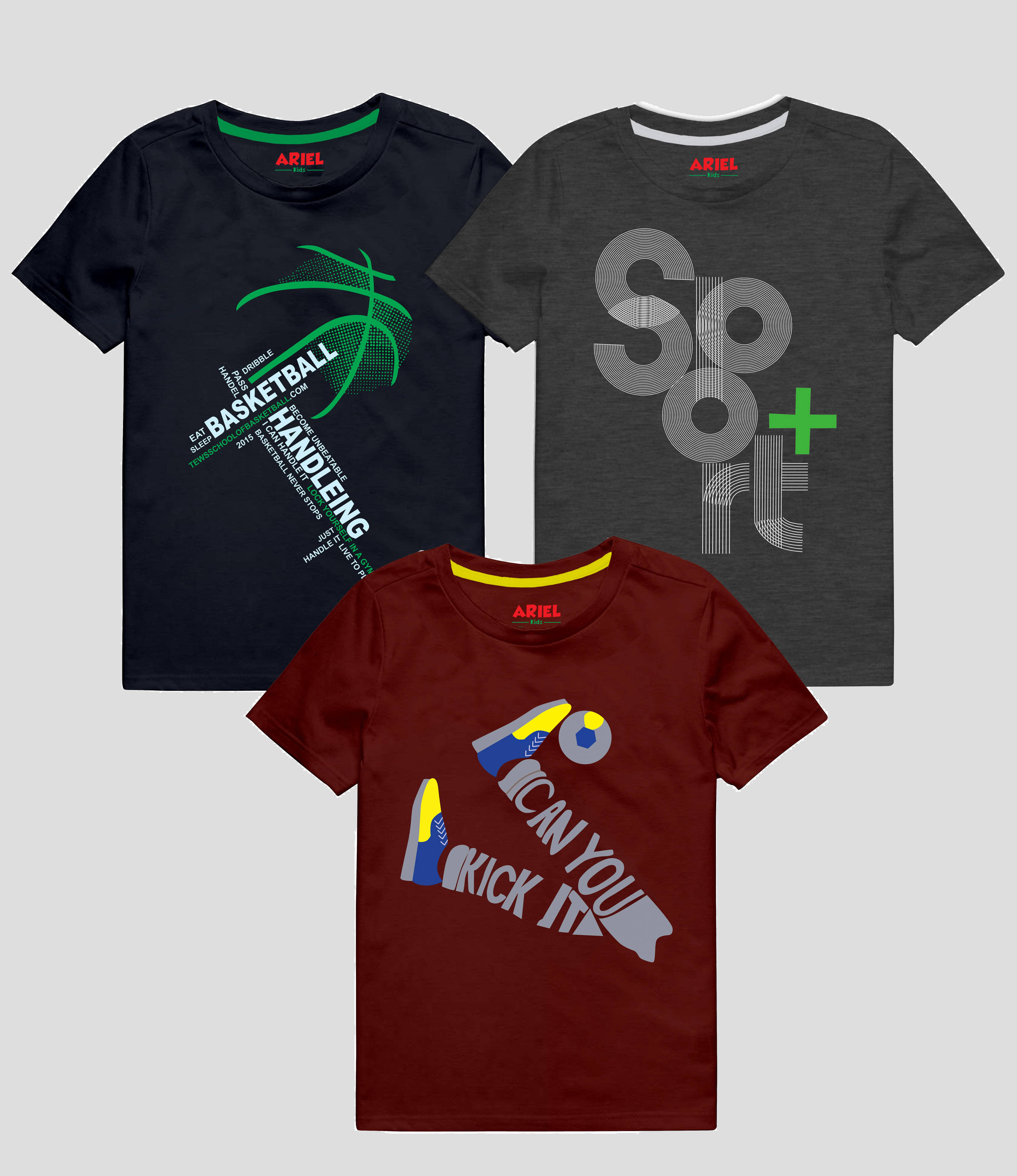     			Ariel Pack of 3 Boys Cotton Blend T-Shirt ( Multicolor )