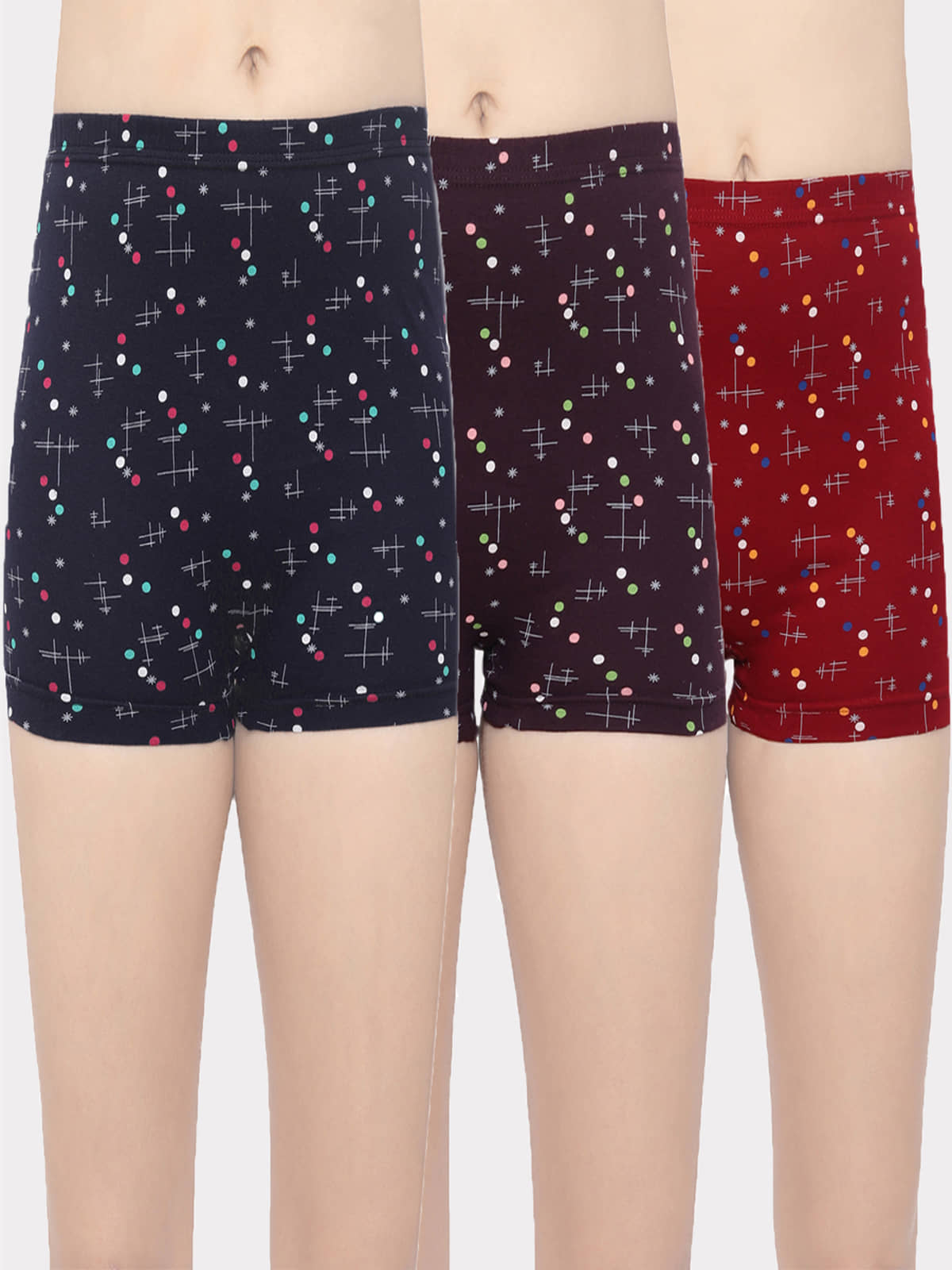 In Shape Lingerie - Multi Color Cotton Printed Women's Boy Shorts ( Pack of 3 )