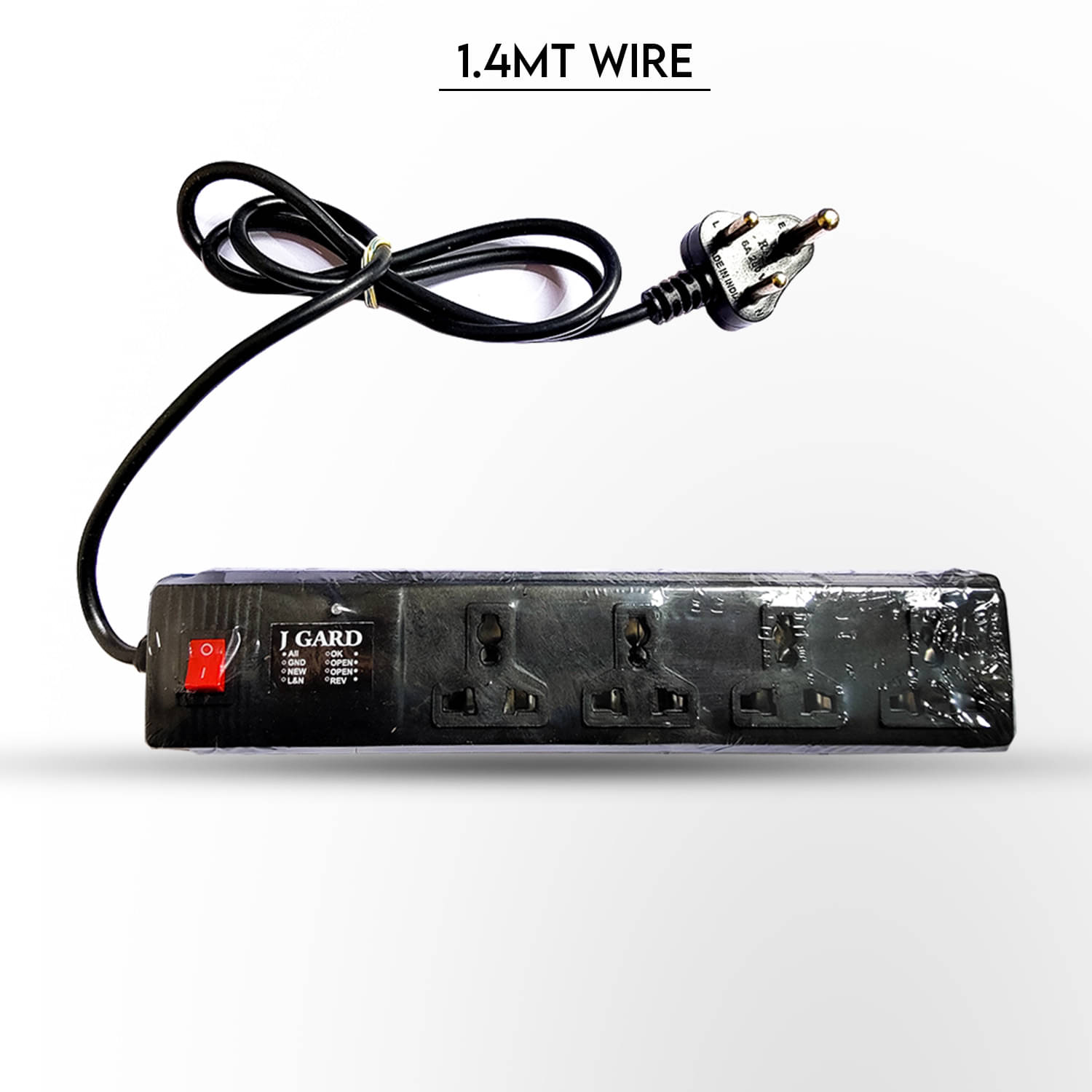     			JGARD BLACK 3 Pin 4x1 4 Socket Extension Board (6Amp, 240V) 1.4mt 4 Socket Extension Board