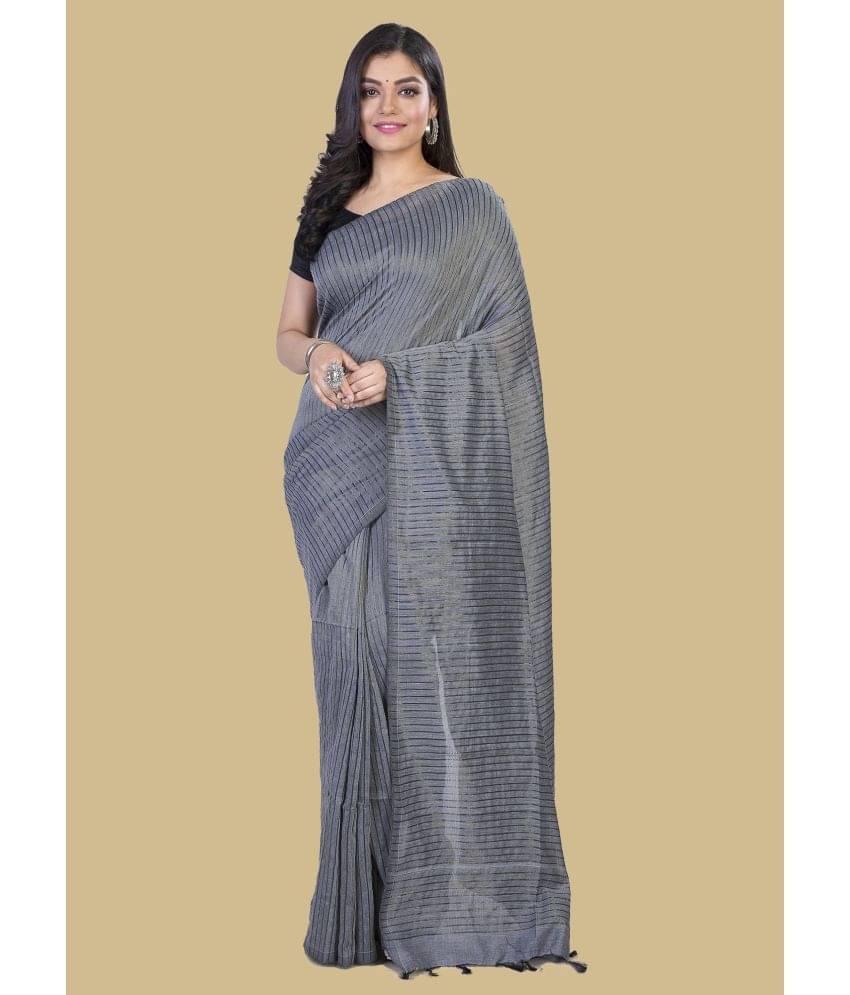     			JMALL Cotton Blend Striped Saree With Unstitched Blouse Piece ( Grey )