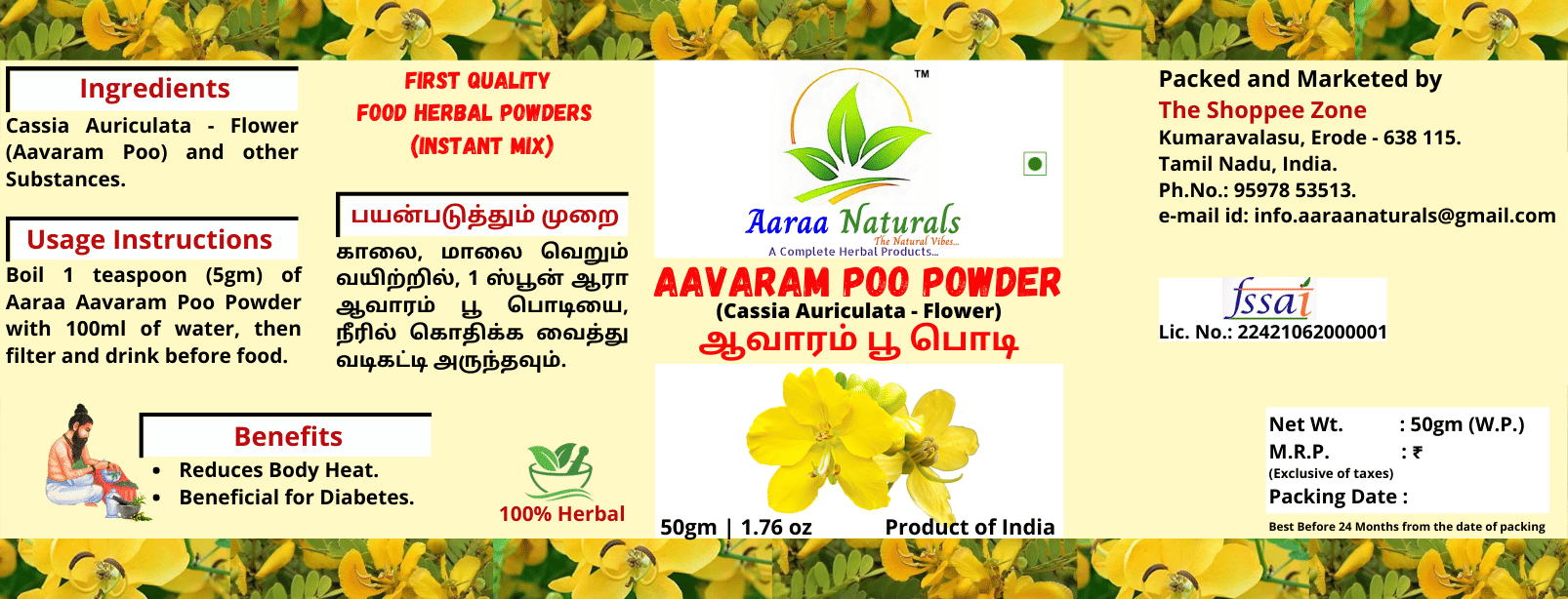 Aaraa Naturals Aavaram Poo Powder Instant Mix 50 gm Pack of 3 Aaraa Naturals Aavaram Poo Powder Instant Mix 50 gm Pack of 3